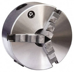 Gibraltar - 3 Jaws, 10" Diam, Self Centering Manual Lathe Chuck - Plain Back Mount Spindle, Reversible, 1,600 Max RPM, 3.1496" Through Hole Diam, 0.0016" Axial Runout, 0.0016" Radial Runout, Cast Iron - Caliber Tooling