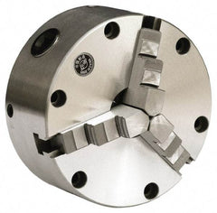 Gibraltar - 3 Jaws, 5" Diam, Self Centering Manual Lathe Chuck - Front Mount, Reversible, 3,000 Max RPM, 1.1811" Through Hole Diam, Cast Iron - Caliber Tooling