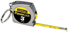 Stanley - 3' x 1/4" Yellow Blade Tape Measure - 1/32 & 1/16" Graduation, Inch Graduation Style, Silver Case - Caliber Tooling