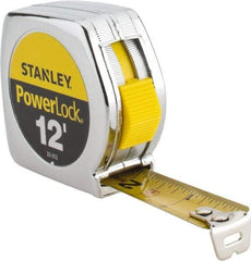 Stanley - 12' x 3/4" Yellow Blade Tape Measure - 1/32 & 1/16" Graduation, Inch Graduation Style, Silver Case - Caliber Tooling