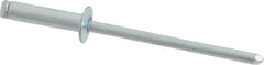 RivetKing - Size 46 Dome Head Steel Open End Blind Rivet - Steel Mandrel, 0.313" to 3/8" Grip, 1/4" Head Diam, 0.129" to 0.133" Hole Diam, 0.525" Length Under Head, 1/8" Body Diam - Caliber Tooling