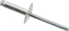 RivetKing - Size 68 Large Flange Dome Head Aluminum Open End Blind Rivet - Steel Mandrel, 0.376" to 1/2" Grip, 5/8" Head Diam, 0.192" to 0.196" Hole Diam, 0.7" Length Under Head, 3/16" Body Diam - Caliber Tooling