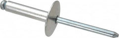 RivetKing - Size 610 Large Flange Dome Head Aluminum Open End Blind Rivet - Steel Mandrel, 0.501" to 5/8" Grip, 5/8" Head Diam, 0.192" to 0.196" Hole Diam, 0.825" Length Under Head, 3/16" Body Diam - Caliber Tooling