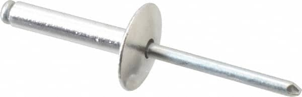 RivetKing - Size 612 Large Flange Dome Head Aluminum Open End Blind Rivet - Steel Mandrel, 0.626" to 3/4" Grip, 5/8" Head Diam, 0.192" to 0.196" Hole Diam, 0.95" Length Under Head, 3/16" Body Diam - Caliber Tooling