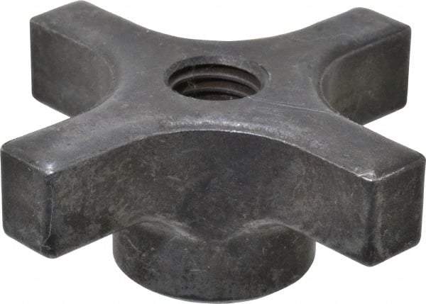 Made in USA - 3" Head Diam, 4 Point Lobed Knob - 5/8-11 Hole, Steel - Caliber Tooling