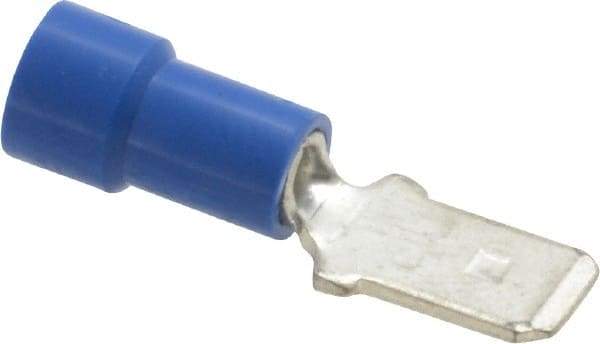 Made in USA - 16 to 14 AWG, Noninsulated, Male Wire Disconnect - 1/4 Inch Wide Tab, Blue - Caliber Tooling