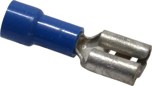 Made in USA - 16 to 14 AWG, Noninsulated, Female Wire Disconnect - 1/4 Inch Wide Tab, Blue - Caliber Tooling