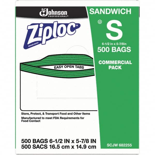 Ziploc - 500 Piece, 22 oz. Capacity, 6-1/2 Inch Long x 6 Inch Wide, Ziploc Sandwich Bag - 1.2 mil Thick, Rectangle Clear Plastic - Caliber Tooling