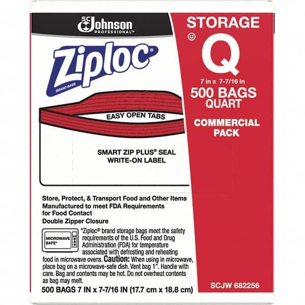 Ziploc - 500 Piece, 1 Quart Capacity, 8 Inch Long x 7 Inch Wide, Ziploc Storage Bag - 1.75 mil Thick, Rectangle Clear Plastic - Caliber Tooling