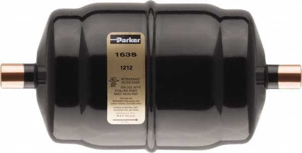 Parker - 1/2" Connection, 5.42" Long, Refrigeration Liquid Line Filter Dryer - 4.42" Cutout Length, 273/257 Drops Water Capacity - Caliber Tooling