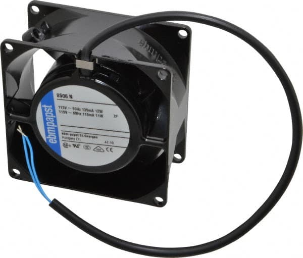 EBM Papst - 115 Volts, AC, 36 CFM, Square Tube Axial Fan - 0.1 Amp Rating, 80mm High x 3.15" Wide x 1-1/2" Deep - Caliber Tooling