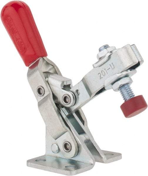 De-Sta-Co - 100 Lb Holding Capacity, Vertical Handle, Manual Hold Down Toggle Clamp - 55° Handle Movement, 100° Bar Opening, U-Bar, Flanged Base, Electro-Plated Zinc, Carbon Steel - Caliber Tooling