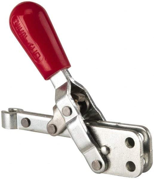 De-Sta-Co - 200 Lb Holding Capacity, Vertical Handle, Manual Hold Down Toggle Clamp - 65° Handle Movement, 105° Bar Opening, Solid Bar, Straight Base, Electro-Plated Zinc, Carbon Steel - Caliber Tooling