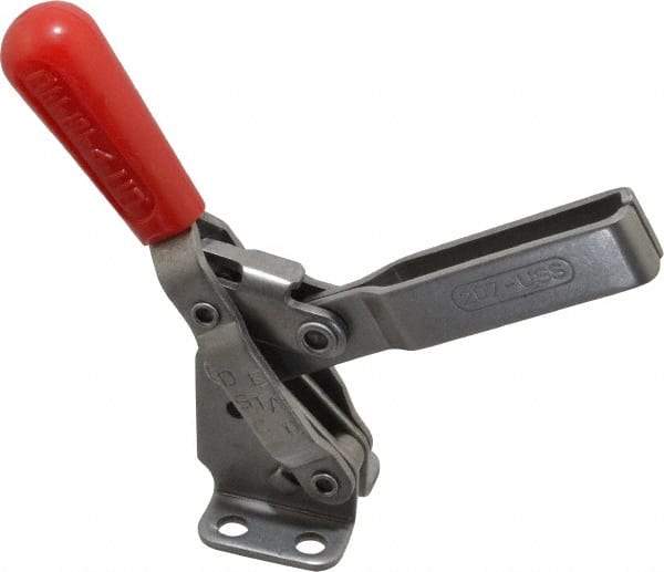 De-Sta-Co - 450 Lb Holding Capacity, Vertical Handle, Manual Hold Down Toggle Clamp - 57° Handle Movement, 99° Bar Opening, U-Bar, Flanged Base, Electro-Plated Zinc, Stainless Steel - Caliber Tooling