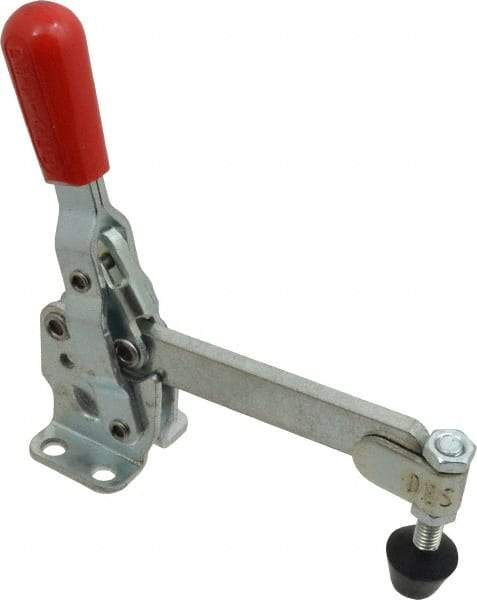 De-Sta-Co - 500 Lb Holding Capacity, Vertical Handle, Manual Hold Down Toggle Clamp - 57° Handle Movement, 99° Bar Opening, Solid Bar, Flanged Base, Electro-Plated Zinc, Carbon Steel - Caliber Tooling