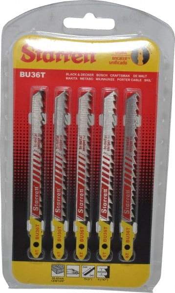 Starrett - 4" Long, 6 Teeth per Inch, Bi-Metal Jig Saw Blade - Toothed Edge, 5/16" Wide x 0.05" Thick, U-Shank, Ground Taper Tooth Set - Caliber Tooling