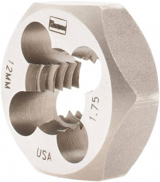 Irwin - M12x1.75 Metric Coarse Thread, 1" Hex, Right Hand Thread, Hex Rethreading Die - Carbon Steel - Exact Industrial Supply