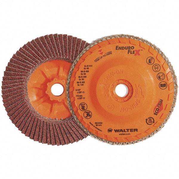 WALTER Surface Technologies - 80 Grit, 7" Disc Diam, 7/8" Center Hole, Zirconia Alumina Flap Disc - 8,600 Max RPM, Plastic Backing, Arbor Attaching System, Coated - Caliber Tooling