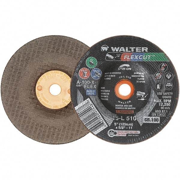 WALTER Surface Technologies - 5" Diam x 5/8" Hole, 100 Grit Surface Grinding Wheel - Aluminum Oxide, Fine Grade, 12,200 Max RPM - Caliber Tooling