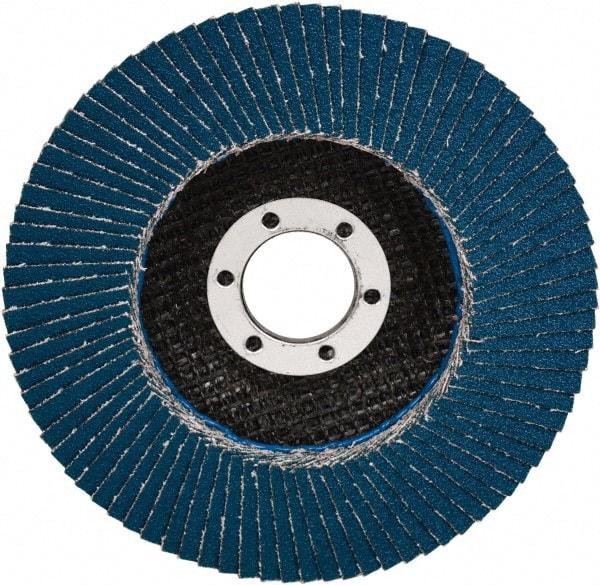 3M - 80 Grit, 7" Disc Diam, 7/8" Center Hole, Type 27 Zirconia Alumina Flap Disc - 8,600 Max RPM, Cloth Backing, Arbor Attaching System, Coated - Caliber Tooling