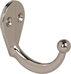 National Mfg. - 1" Wide x 1-3/4" High x 0.13" Thick, Single Prong Robe Hook - 1-3/4" Projection, Nickel Plated - Caliber Tooling