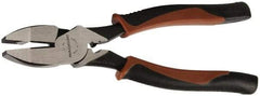 Paramount - 9" OAL, 1-9/16" Jaw Length x 1-1/4" Jaw Width, Side Cutting Linesman's Pliers - Serrated Jaw, New England Style Head, Double Injection Molded Handles - Caliber Tooling