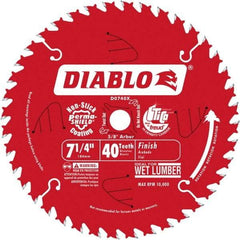 Freud - 7-1/4" Diam, 5/8" Arbor Hole Diam, 40 Tooth Wet & Dry Cut Saw Blade - Carbide-Tipped, Standard Round Arbor - Caliber Tooling