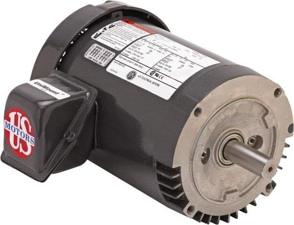 US Motors - 5 hp, TEFC Enclosure, No Thermal Protection, 1,755 RPM, 208-230/460 Volt, 60 Hz, Three Phase Premium Efficient Motor - Size 184 Frame, C-Face Mount, 1 Speed, Double Shielded Ball Bearings, 13.5-12.5/6.2 Full Load Amps, F Class Insulation - Caliber Tooling