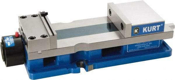 Kurt - 6" Jaw Width, 9" Jaw Opening Capacity, Horizontal Stationary Machine Vise - Hydraulic Operation, 1 Station, 20.568" Long x 4.86" High x 1-47/64" Deep, 1.735" Jaw Height, 12,600 Lb Max Clamp Force, Ductile Iron - Caliber Tooling