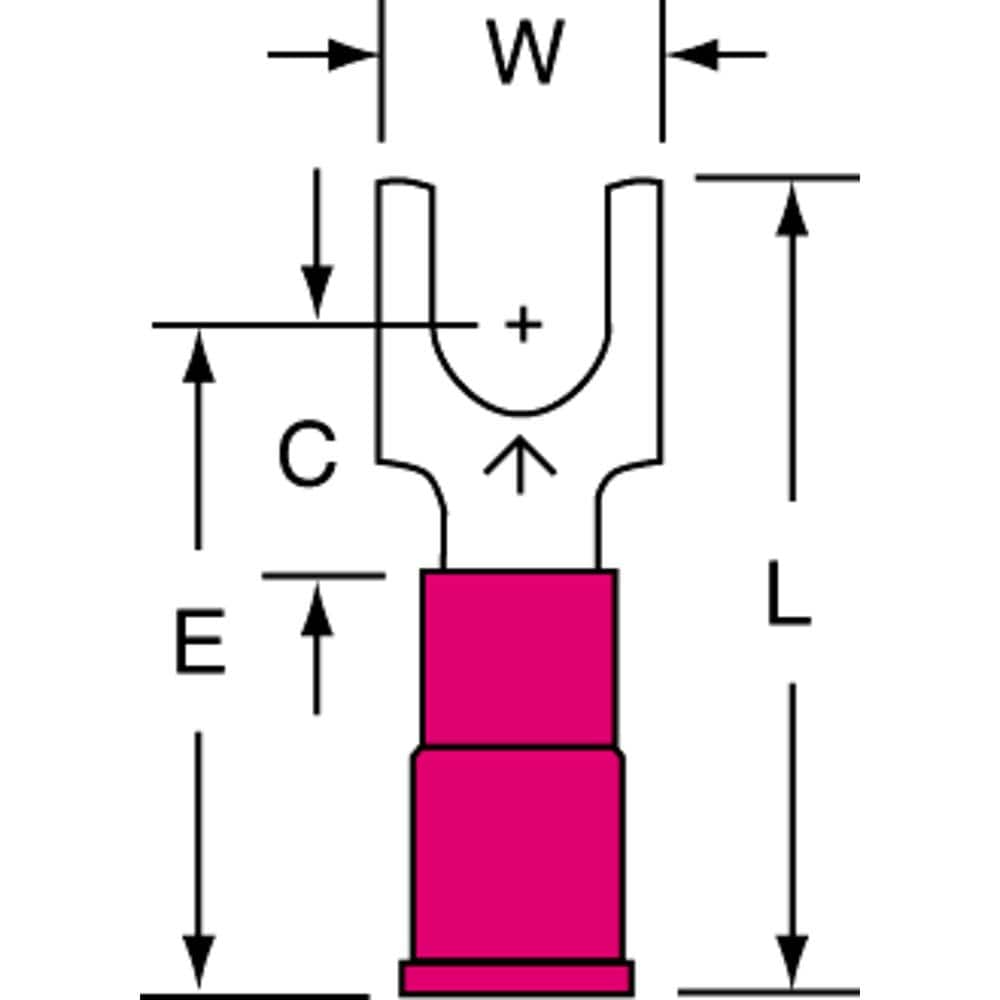 3M - #10 Stud, 22 to 18 AWG Compatible, Partially Insulated, Crimp Connection, Standard Fork Terminal - Caliber Tooling