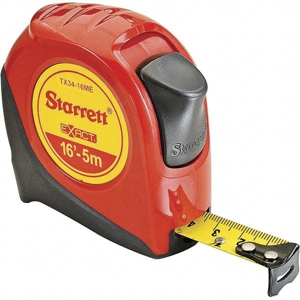 Starrett - 16' x 3/4" Yellow Blade Tape Measure - 1/16" & 1mm Graduation, S9 Graduation Style, Red Case - Caliber Tooling