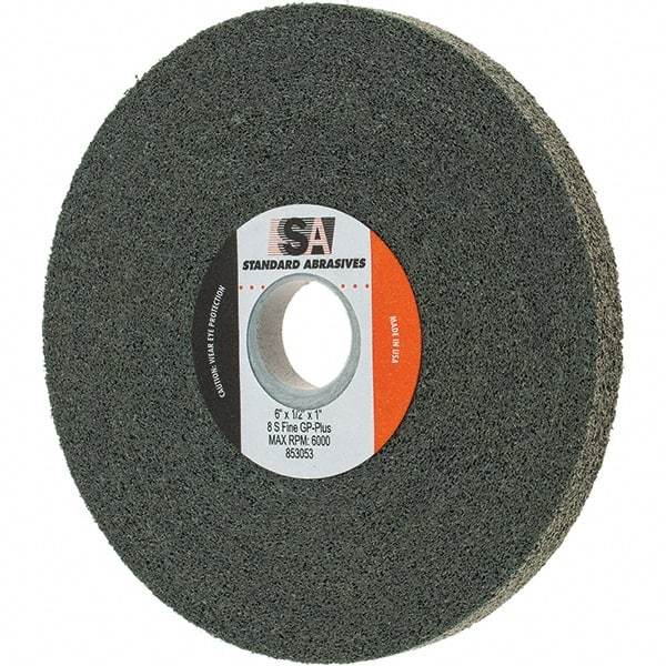 Standard Abrasives - 6" Diam, 1/2" Face Width, 1" Center Hole, Fine Grade, Silicon Carbide Deburring Wheel - Convolute, Density 8 Grade - Caliber Tooling