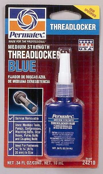 Permatex - 10 mL Bottle, Blue, Medium Strength Liquid Threadlocker - Series 242, 24 hr Full Cure Time, Hand Tool Removal - Caliber Tooling