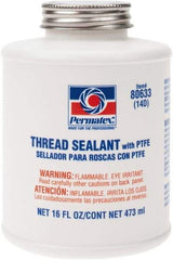 Permatex - 16 oz Brush Top Can White Thread Sealant - PTFE Based, 300°F Max Working Temp, For Use with Fittings - Caliber Tooling