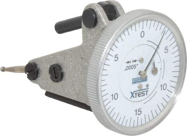 Fowler - 0.06 Inch Range, 0.0005 Inch Dial Graduation, Vertical Dial Test Indicator - 1-1/2 Inch White Dial, 0-15-0 Dial Reading - Caliber Tooling