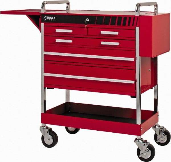 Sunex Tools - 18-1/4" Wide x 40" High x 27" Deep, 5 Drawer Tool Cart - 500 Lb Capacity, Red - Caliber Tooling