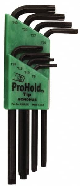 Bondhus - 8 Piece T9 to T40 L-Key Long Arm Torx Key Set - Caliber Tooling