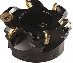 Seco - 75mm Cut Diam, 22mm Arbor Hole, 5mm Max Depth of Cut, 43° Indexable Chamfer & Angle Face Mill - 4 Inserts, OF.. 0704 Insert, Right Hand Cut, 4 Flutes, Through Coolant, Series OctoMill - Caliber Tooling