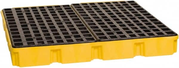 Eagle - 61 Gal Sump, 10,000 Lb Capacity, 4 Drum, Polyethylene Platform - 52-1/2" Long x 51-1/2" Wide x 6-1/2" High, Yellow, Liftable Fork, Drain Included, Low Profile, Vertical, 2 x 2 Drum Configuration - Caliber Tooling