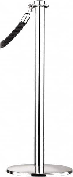 Tensator - 34" High, 2" Pole Diam, Barrier Post Base - 14" Base Diam, Round Stainless Steel Base, Polished Chrome (Color) Steel Post, For Outdoor Use - Caliber Tooling