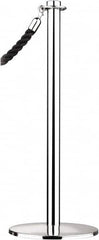 Tensator - 34" High, 2" Pole Diam, Barrier Post Base - 14" Base Diam, Round Stainless Steel Base, Polished Chrome (Color) Steel Post, For Outdoor Use - Caliber Tooling