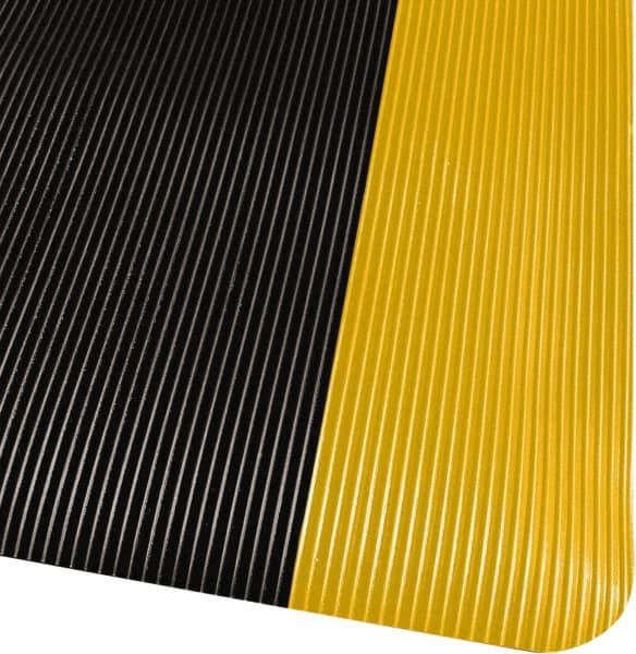 PRO-SAFE - 5' Long x 3' Wide, Dry Environment, Anti-Fatigue Matting - Black with Yellow Borders, Vinyl with Vinyl Sponge Base, Beveled on 4 Sides - Caliber Tooling