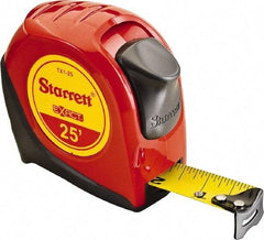 Starrett - 25' x 1" Yellow Blade Tape Measure - 1/16" Graduation, S1 Graduation Style, Red Case - Caliber Tooling