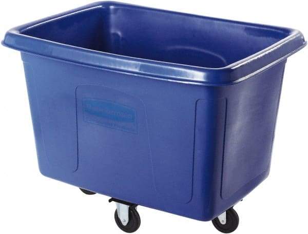 Rubbermaid - 300 Lb Load Capacity, 8 Cu Ft, 6.4 Bushels, Polyethylene Cube Truck - 26" Wide x 38" Long, Dark Blue - Caliber Tooling