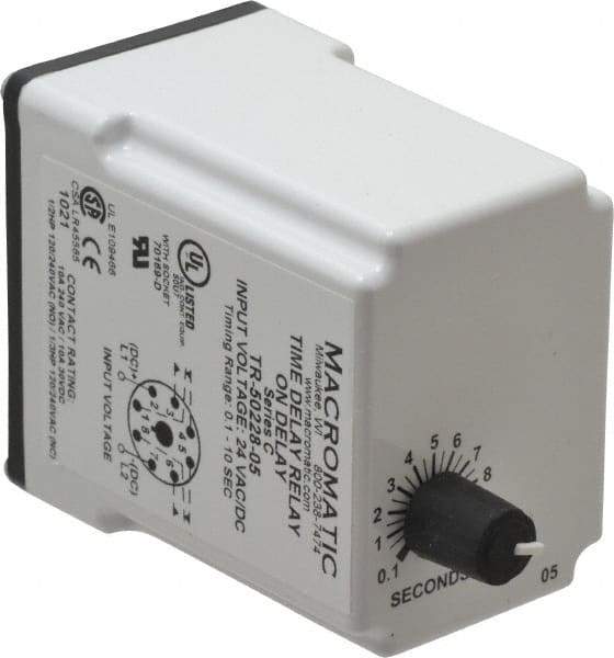 Macromatic - 8 Pin, Multiple Range DPDT Time Delay Relay - 10 Contact Amp, 24 VAC/VDC, Knob - Caliber Tooling