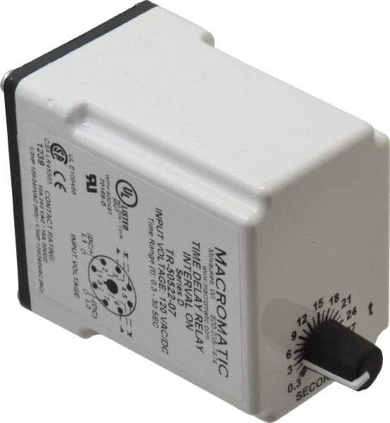 Macromatic - 8 Pin, Multiple Range DPDT Time Delay Relay - 10 Contact Amp, 120 VAC/VDC, Knob - Caliber Tooling