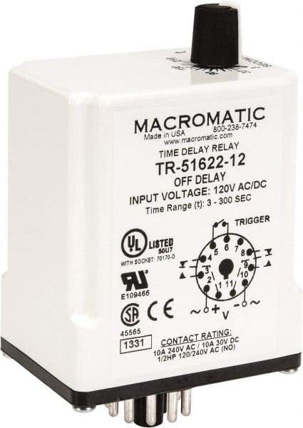 Macromatic - 11 Pin, Multiple Range DPDT Time Delay Relay - 10 Contact Amp, 120 VAC/VDC, Knob - Caliber Tooling