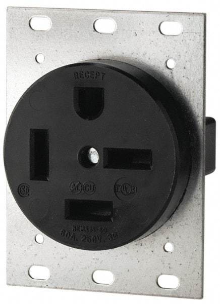 Cooper Wiring Devices - 250 VAC, 60 Amp, 15-60R NEMA Configuration, Black, Industrial Grade, Self Grounding Single Receptacle - 1 Phase, 3 Poles, 4 Wire, Flush Mount - Caliber Tooling