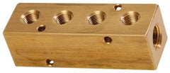 Made in USA - 1/2" Inlet, 3/8" Outlet Manifold - 4-3/4" Long x 1-1/2" Wide x 1-1/2" High, 0.2" Mount Hole, 2 Inlet Ports, 4 Outlet Ports - Caliber Tooling