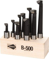 Borite - 5/16 to 9/16" Min Diam, 3/4 to 3" Max Depth, 1/2" Shank Diam, 2-1/4 to 4-1/2" OAL Boring Bar Set - C6 Carbide Tipped, Black Oxide Finish, Right Hand Cut, 9 Piece Set - Exact Industrial Supply